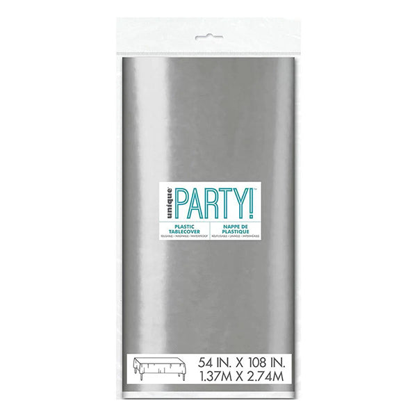 Unique Silver Plastic Tablecover 108in