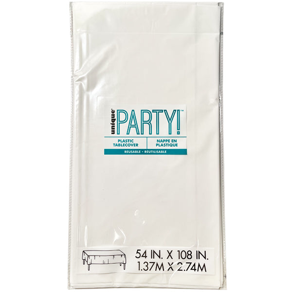 Unique White Rect Plastic Tablecover 108 ct