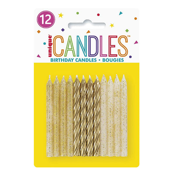 Unique Glitter and Gold Spiral Candle 12 ct