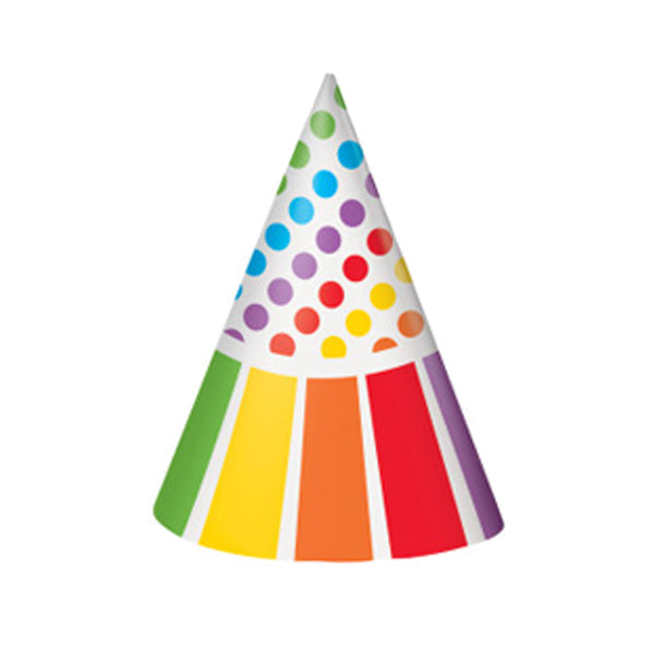 Unique Rainbow Polka Dots Party Hat 8 ct
