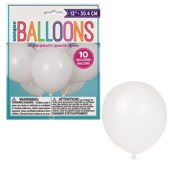 Unique White Balloons 12in 10 ct