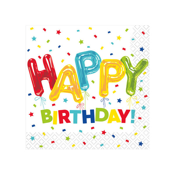 Unique Happy Balloon Birthday Beverage Napkins 16 ct