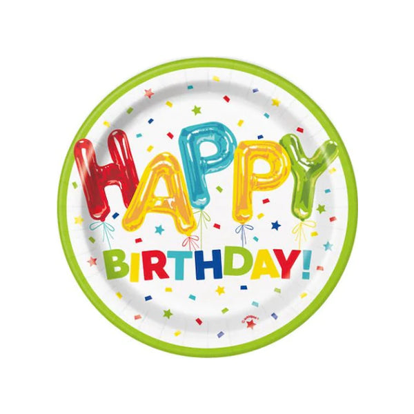 Unique Happy Balloon Birthday Plates 7" 8 ct