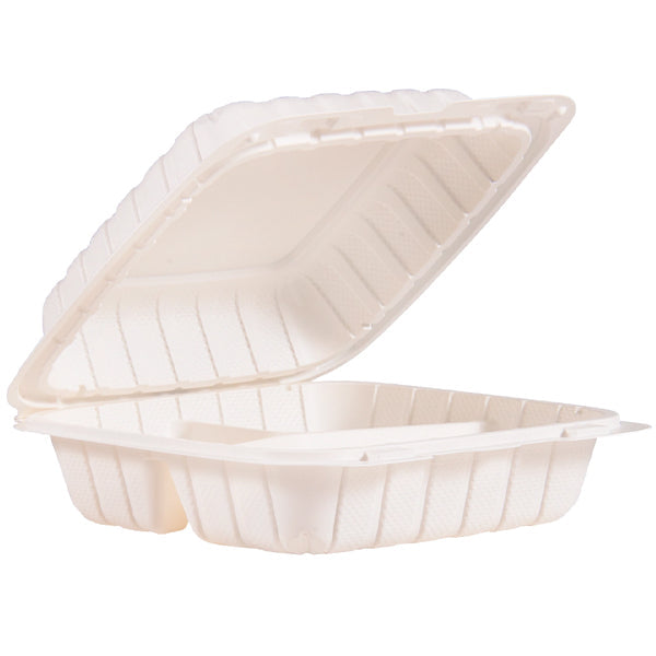 DART 8IN Mfpp White 3COMPARTMENT Hinged Container 2x75-Pack