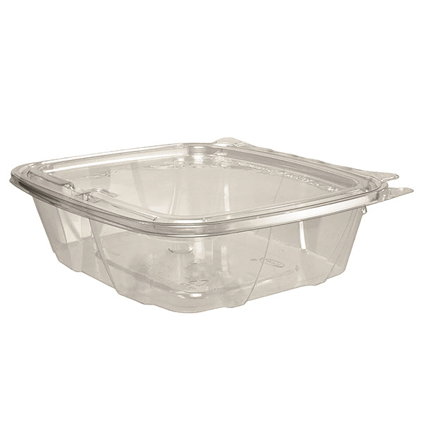 DART 24 oz Clear Hinged Tamper Resistant Container w/ Flat Lid 200 ct