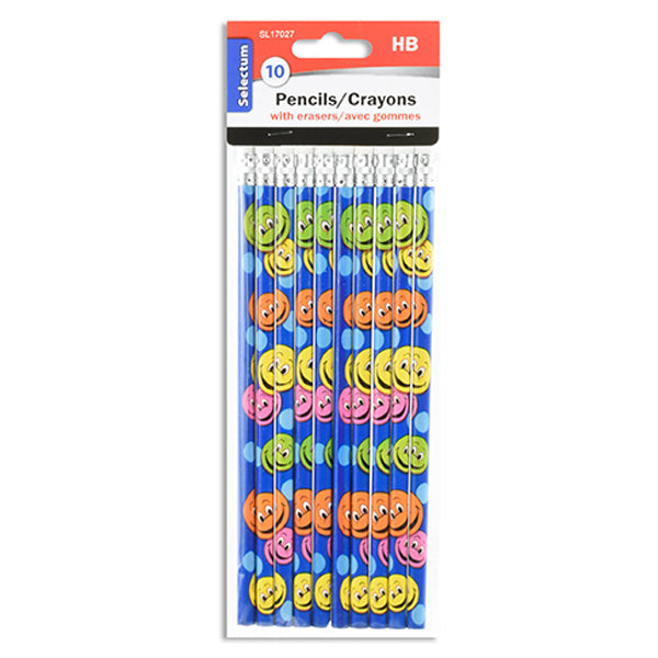 Selectum 10-Pack Asst Emojis Wood Pencil Hb W/eraser Top