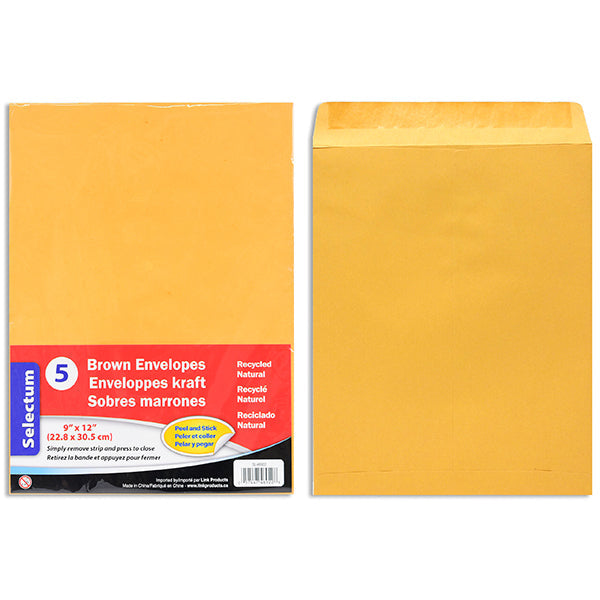 Selectum Kraft Envelopes 12in 5 ct