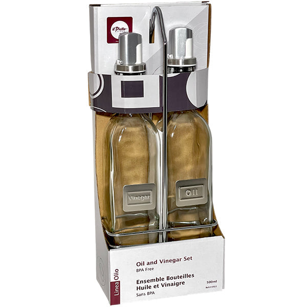 II Piatto Pieno Glass Oil and Vinegar with Caddy Set 500 mL