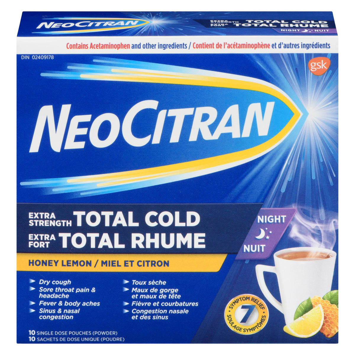 Neo Citran Extra Strength Total Cold Night Honey Lemon 10 ct