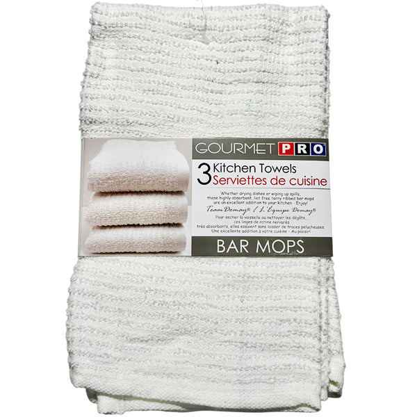 Gourmet Pro Ribbed Bar Mop Tea Towels White 3 pc