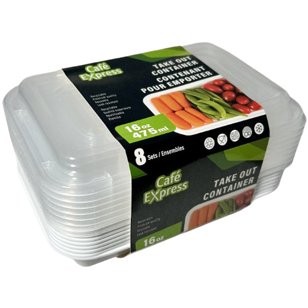 Cafe Express White Rectangle Container Combo 16 oz 8 ct