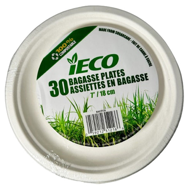 IECO 7" Bagasse Plate 30 ct