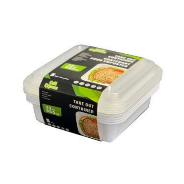 Cafe Express White Rectangle Container Combo 32 oz 5 ct
