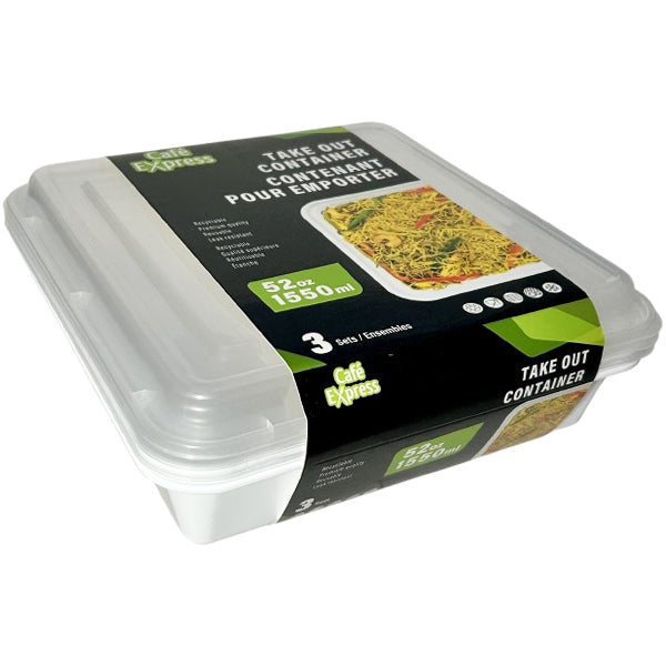 Cafe Express White Rectangle Container Combo 52 oz 3 ct