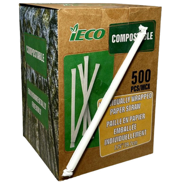IECO 7.75" Paper Straw Compostable Wrapped 500 ct