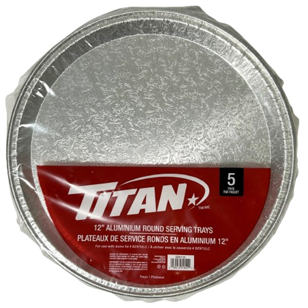 Titan 12IN Round Aluminum Serving Trays 5 ct