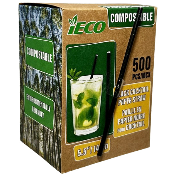 IECO Black Cockail Papaer Straw 5.5in 500 ct