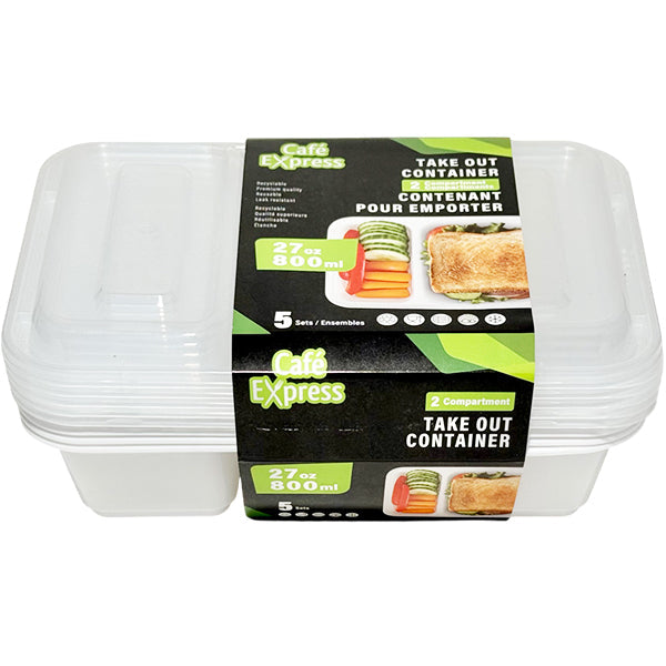 Cafe Express White Base 2-COMPARTMENT Take Out 800 mL 5-Pack