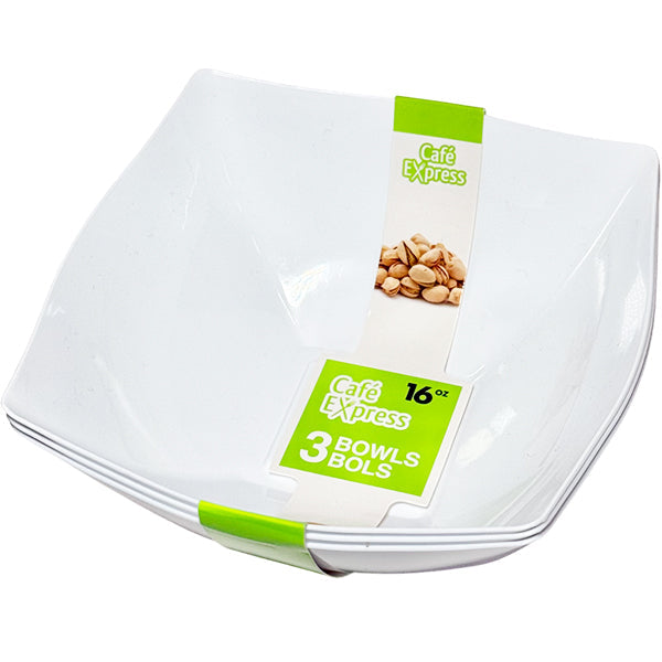 Cafe Express Square Bowls White 16 oz 3 ct