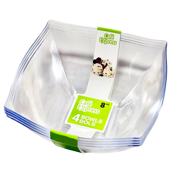 Cafe Express Square Bowls Clear 8 oz 4 ct