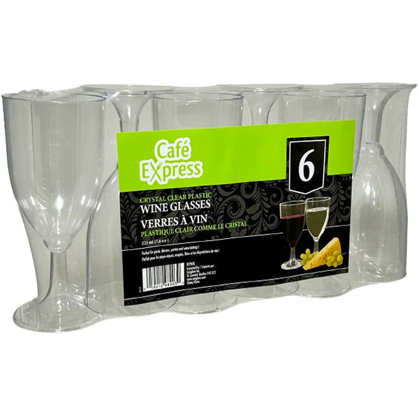 Cafe Express Clear Wine Plastic Glasses 225 mL 6 ct