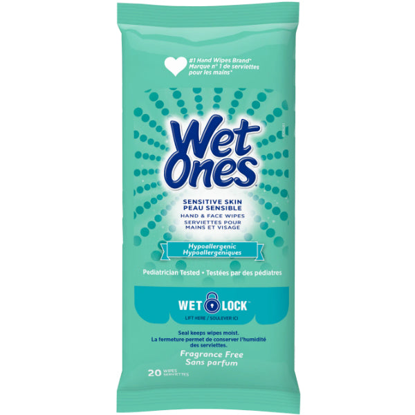 Wet Ones Sensitive Skin No Fragrance Free Hand & Face Wipes 20 ct