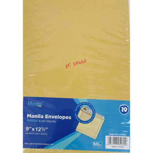 Manila Envelopes Peel & Seal 9" X 12 3/4" 50 Pcs
