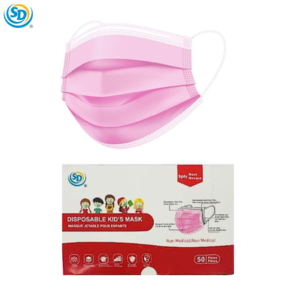 SD Kids Disp Face Mask 3ply 50pk - Pink