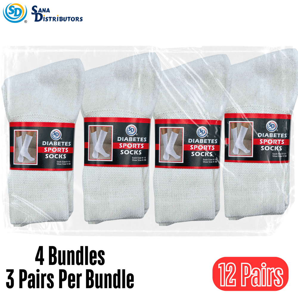 SD Diabetes Sports Socks White 12 Pairs 9-11
