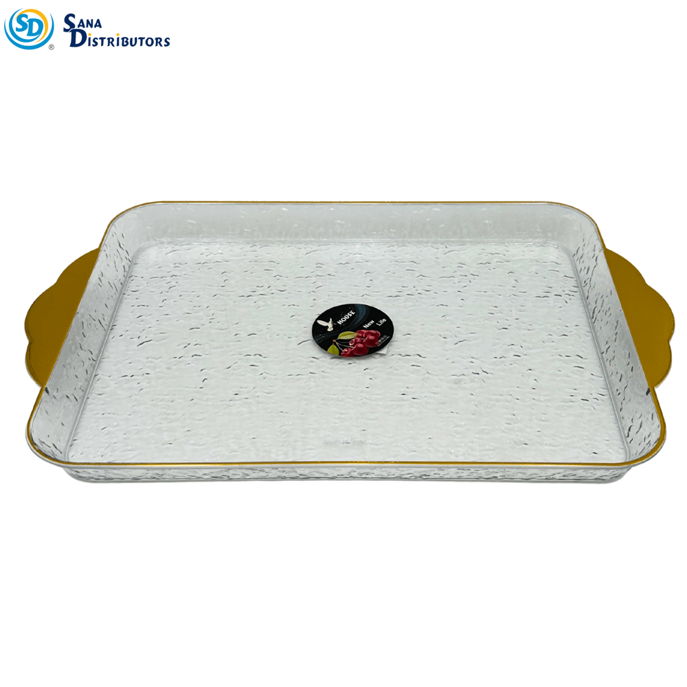 Plastic Serving Plate W/ Gold Trim [15" X 11"]