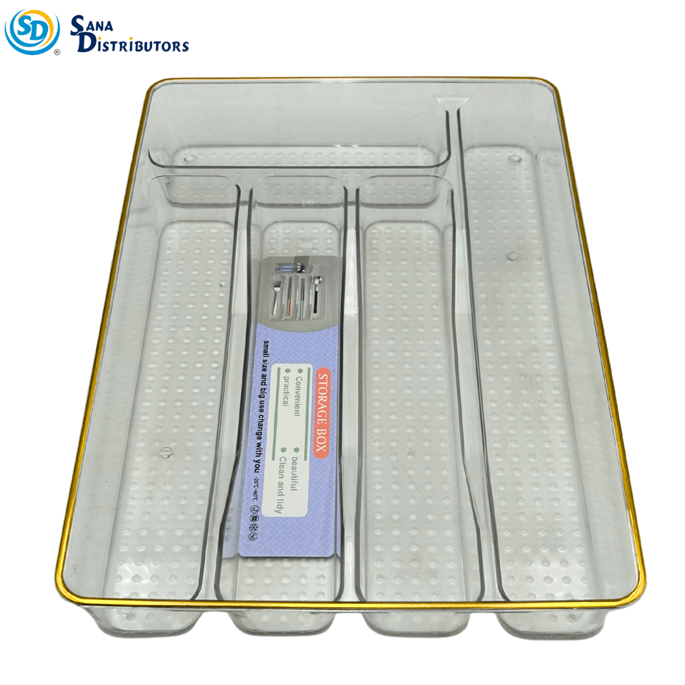 Plastic Utensil Organizer - Gold Trim [13" X 9" X 2"]