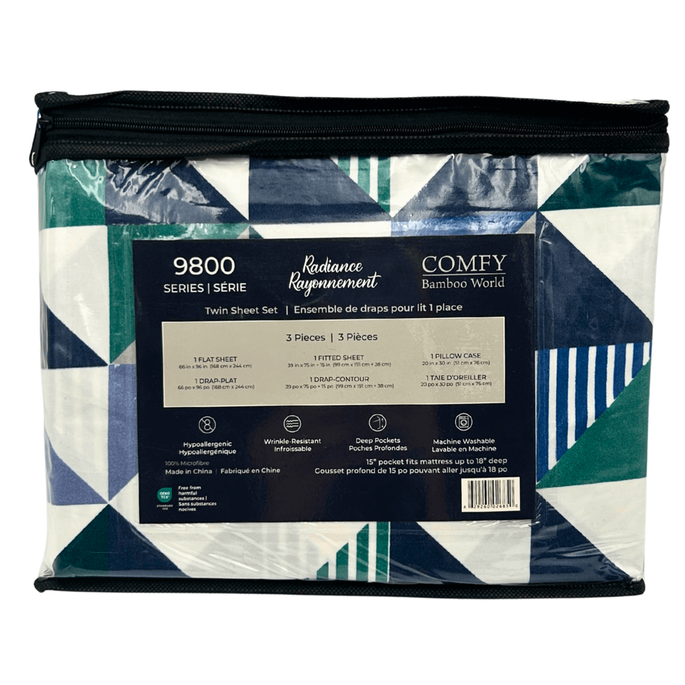 Comfy Bamboo World Twin Sized Sheet Set 3 pcs - Blue & Green