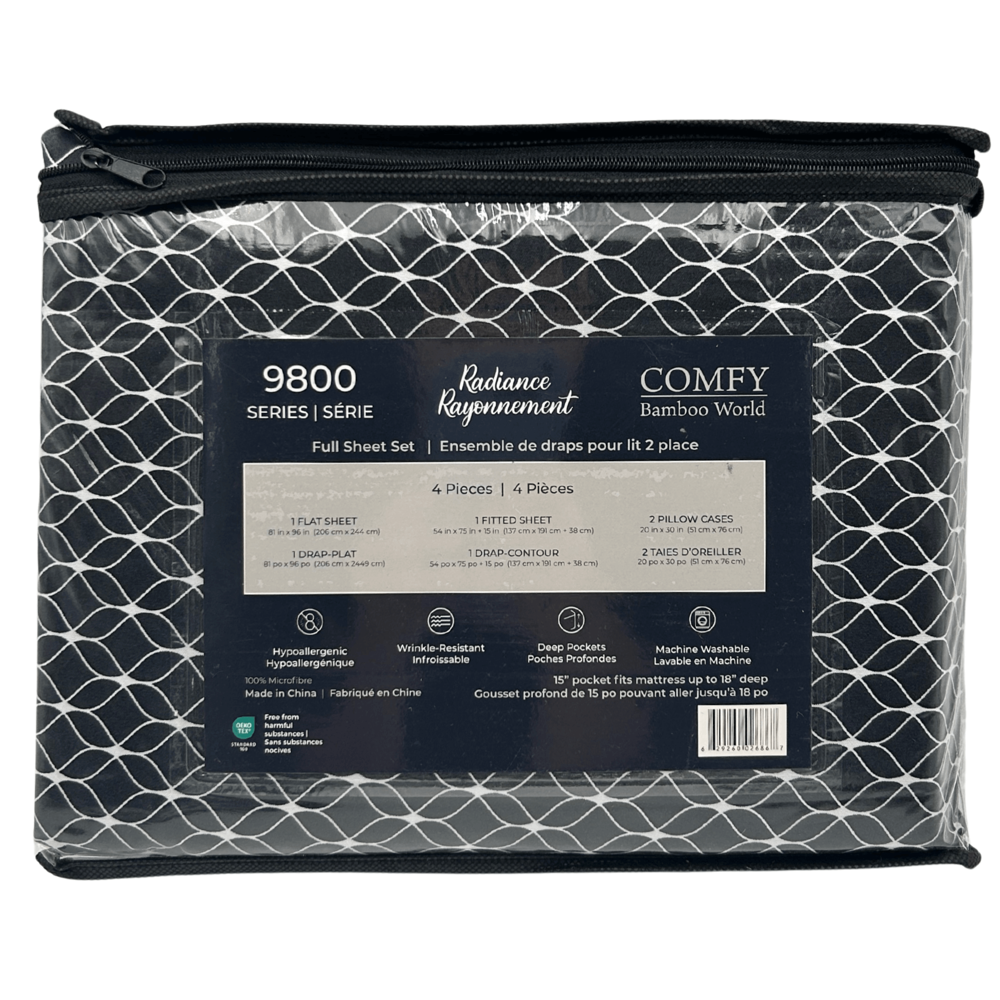 Comfy Bamboo Full Bedsheet Set 4 pcs - Black & White