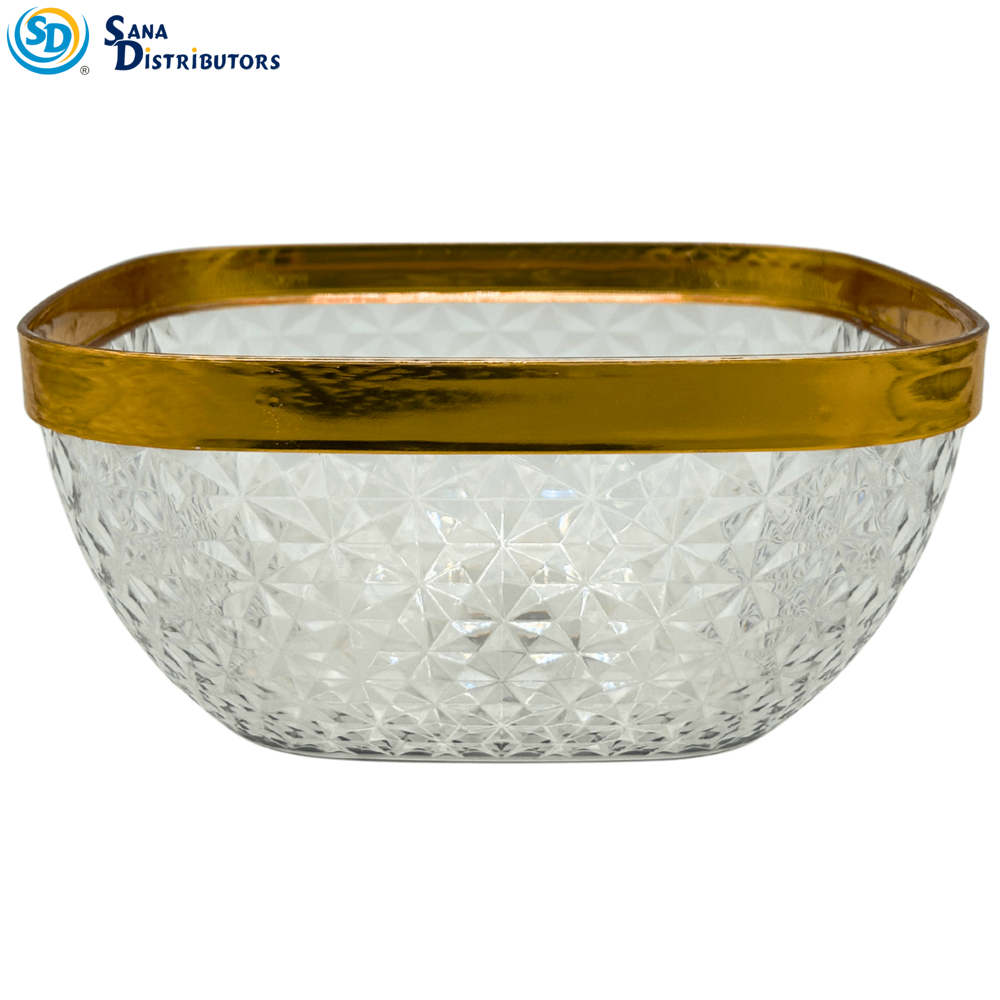 Plastic Bowl W/ Gold Trim 8" X 8" X 4"