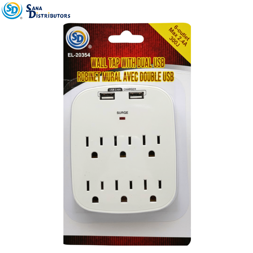SD Wall Tap with Dual USB 6 Outlet Max 2.4A