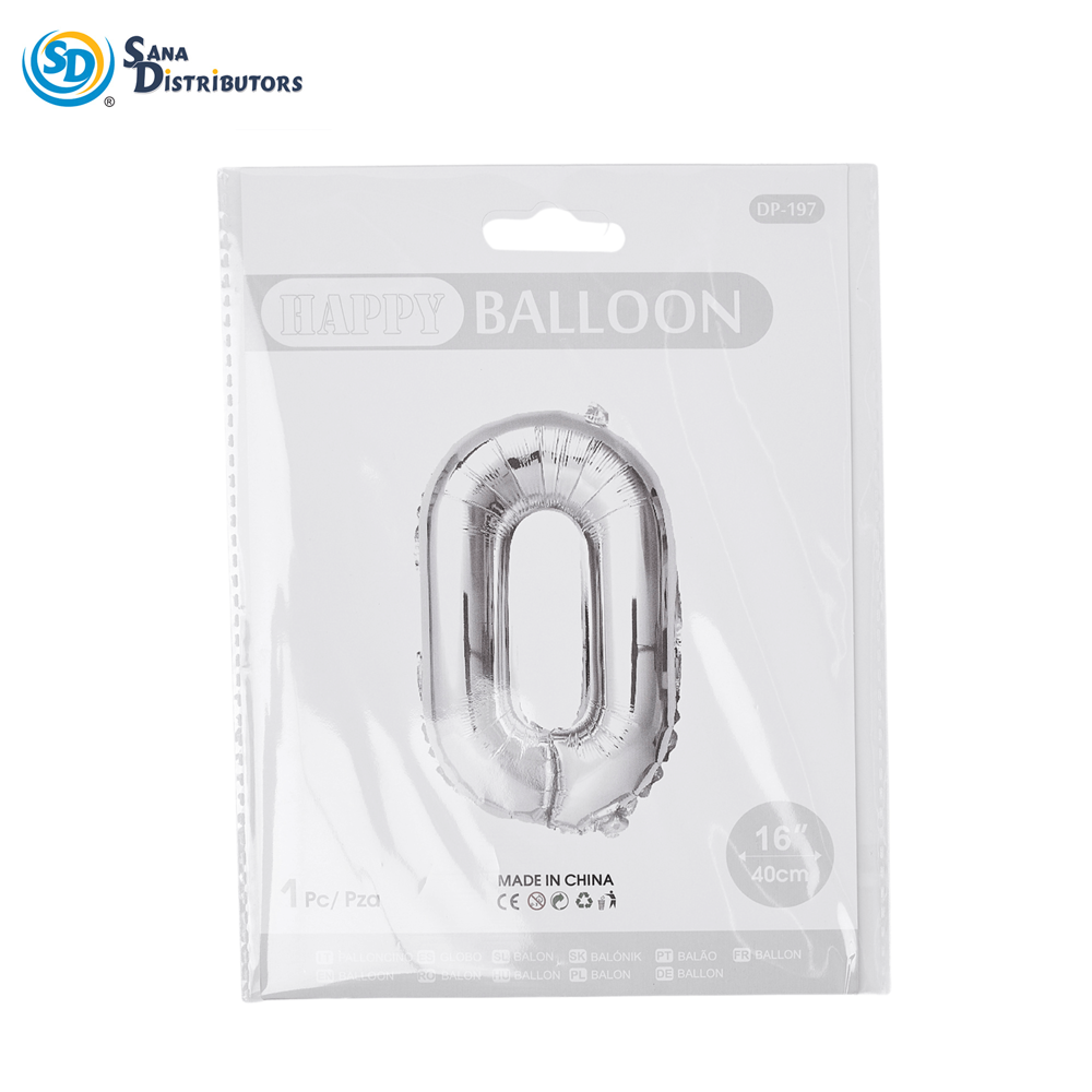 Foil Balloon 0-9 Digit -silver 16"