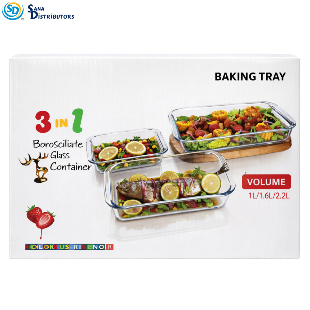 Glass Tray 3 pcs 9"x10"x11"
