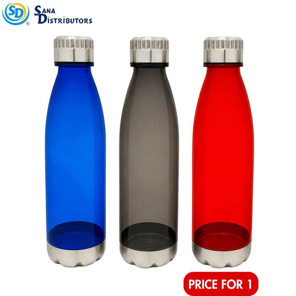 Water Bottle - Clear Plastic [10" X 3"] - Assorted Colours