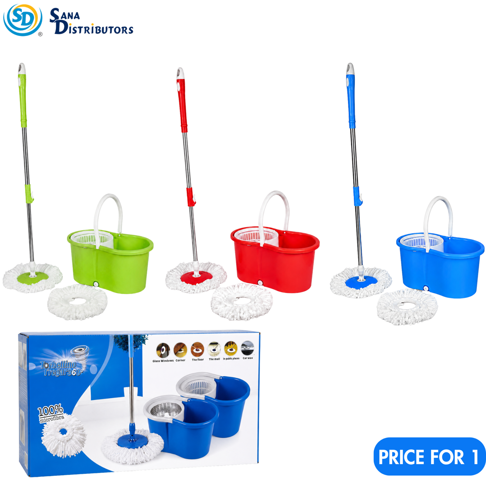 Plastic Mop Bucket with Spinner – 360° Rotation Assorted Colours