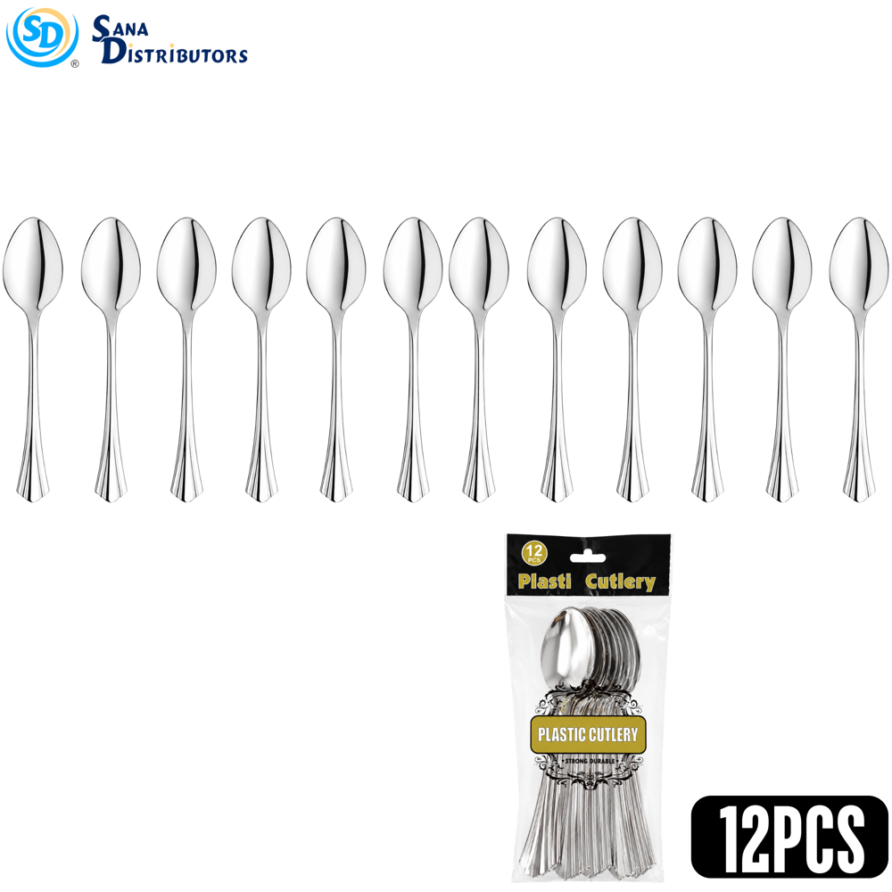 Plastic Spoon Silver Color 12 pcs