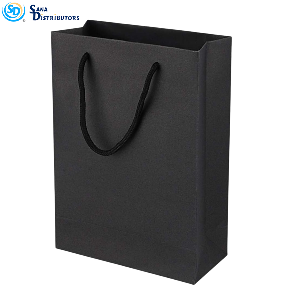 Paper Gift Bag - Black 12 pcs [7" X 4" X 9"]