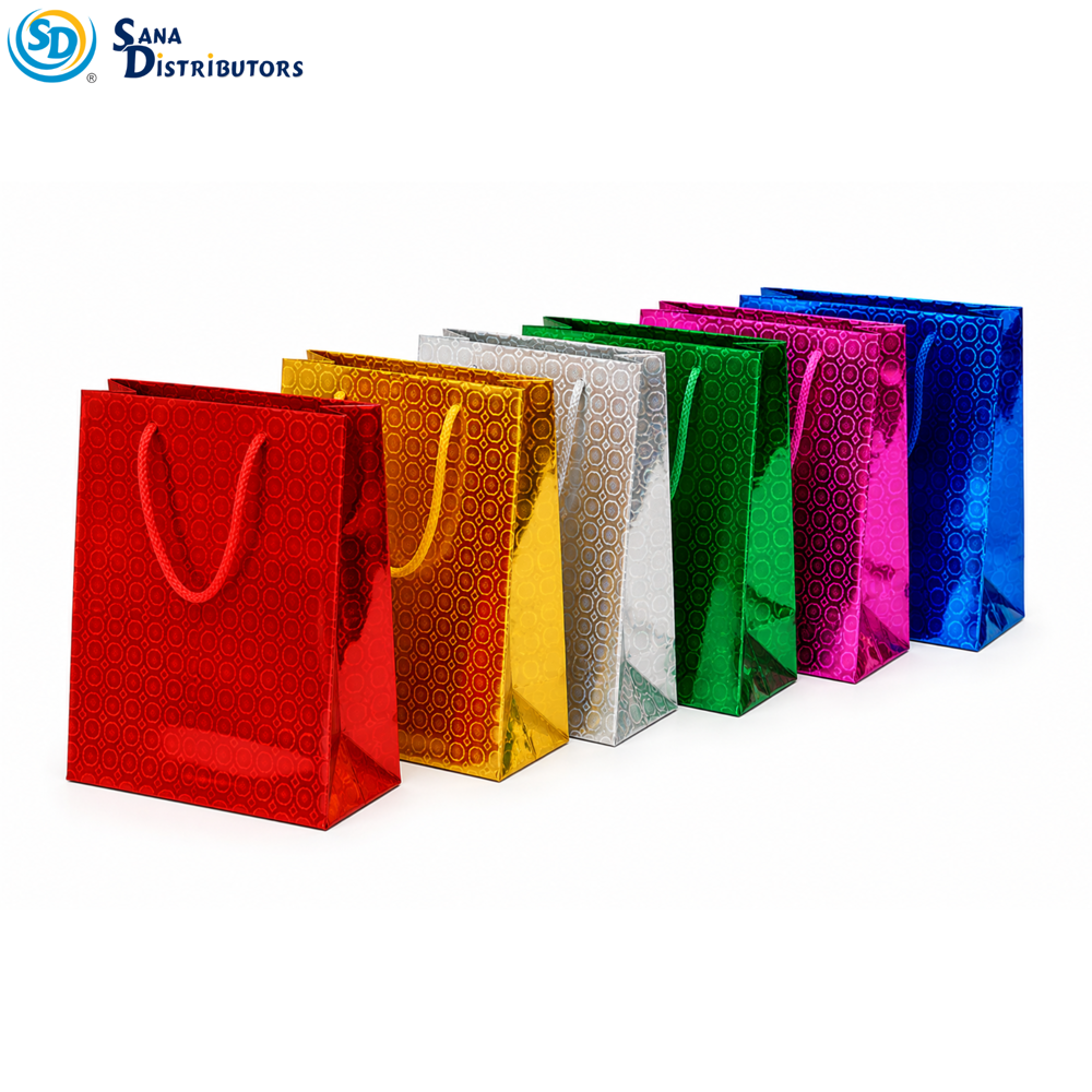 Shiny Gift Bags - Extra Large - Assrtd.clrs 12 pcs