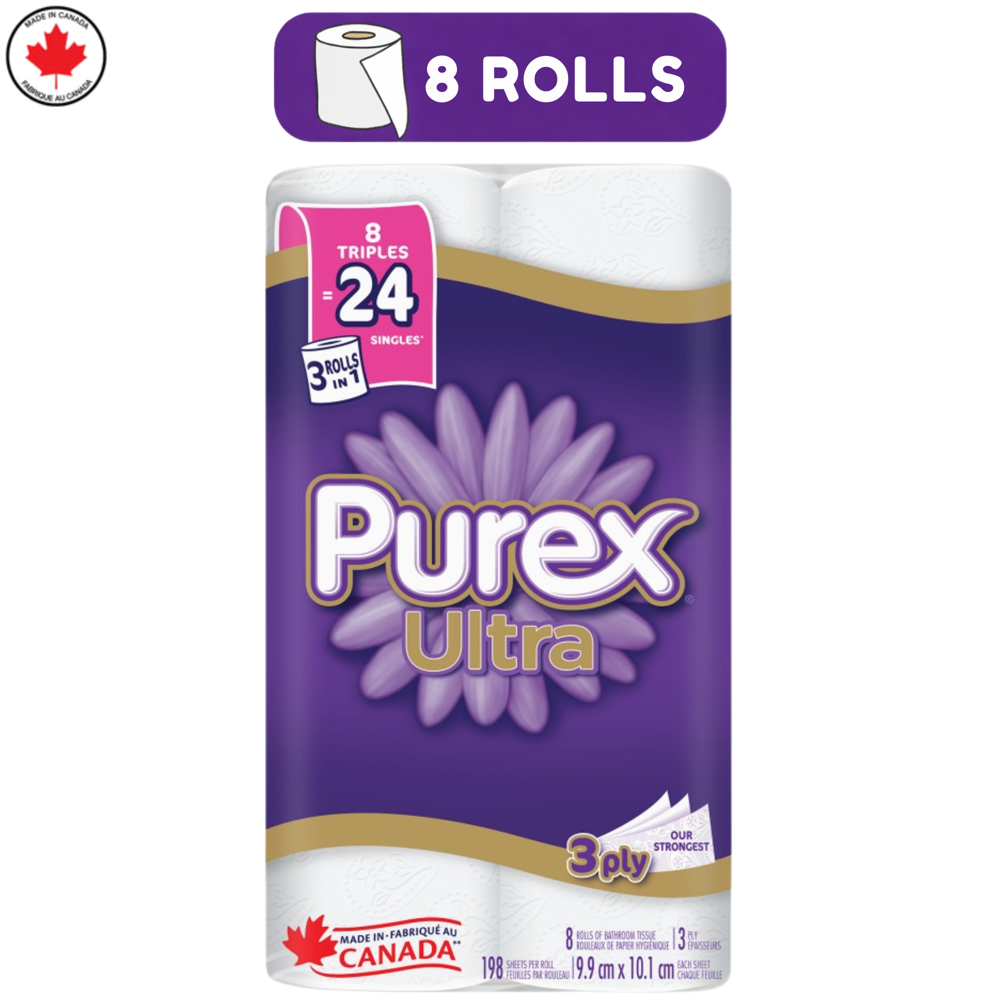 Purex Ultra Bathroom Tissue 3ply 8ROLLS [198 Sheets]