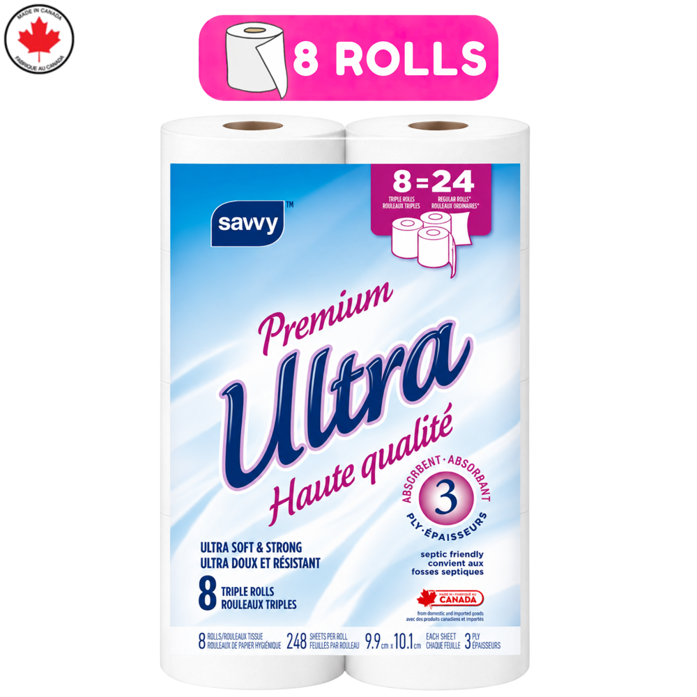 Savvy Ultra Soft Bathroom Tissue 3 Ply 8 Rolls [248 Sheets]