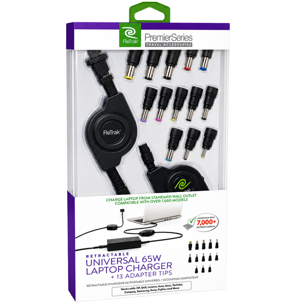 Retractable Universal Laptop Charger 65 Watt with 13+ Adapter Tips