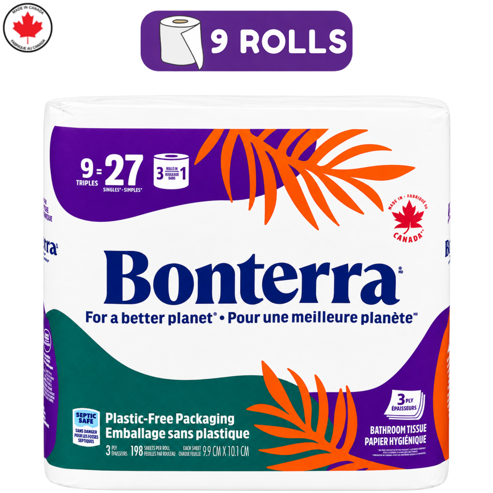 Bonterra Bathroom Tissue 3-ply 9 Rolls [198 Sheets]