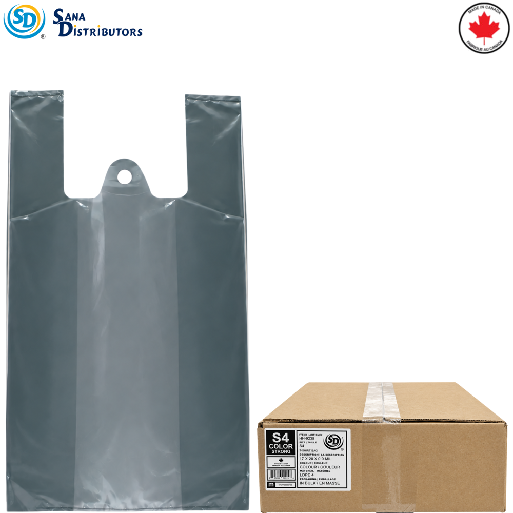 SD S-4 Plastic Shopping Bags Grey 17" X 20" 500 pcs Made in Canada