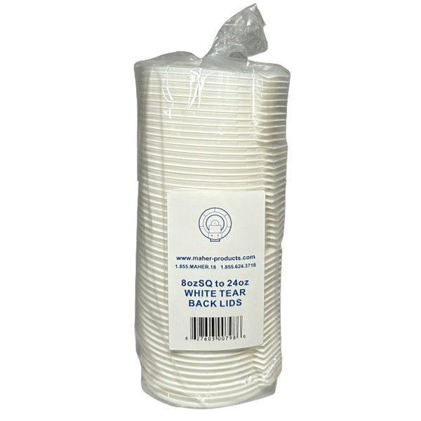 Maher Tear Back Lid White 8-24 oz 50-Pack