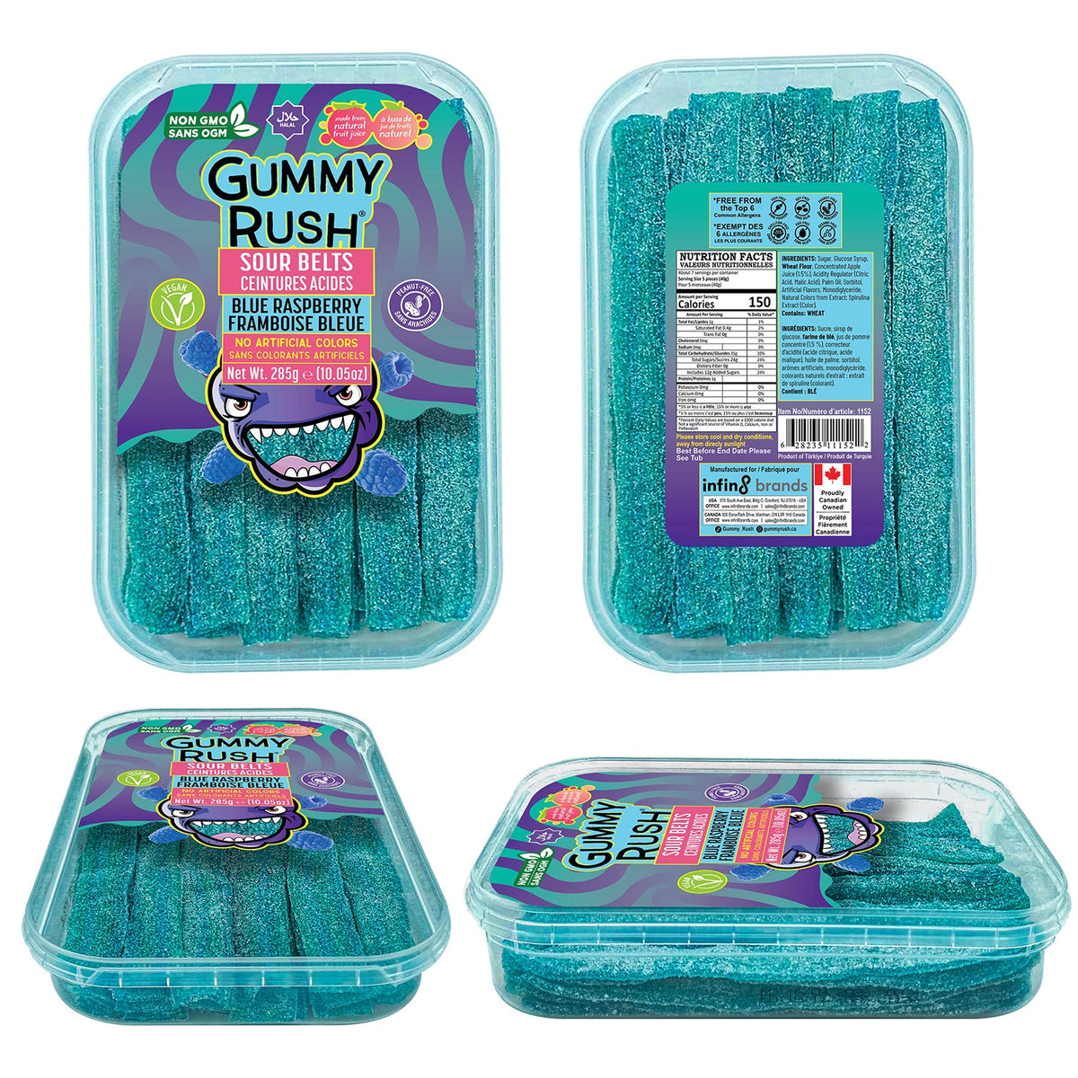 Gummy Rush Sourbelt Tubs Blue Raspberry 285 g