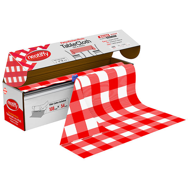 Neatiffy Red Checker Tablecloth 54INx108FT 1ROLL